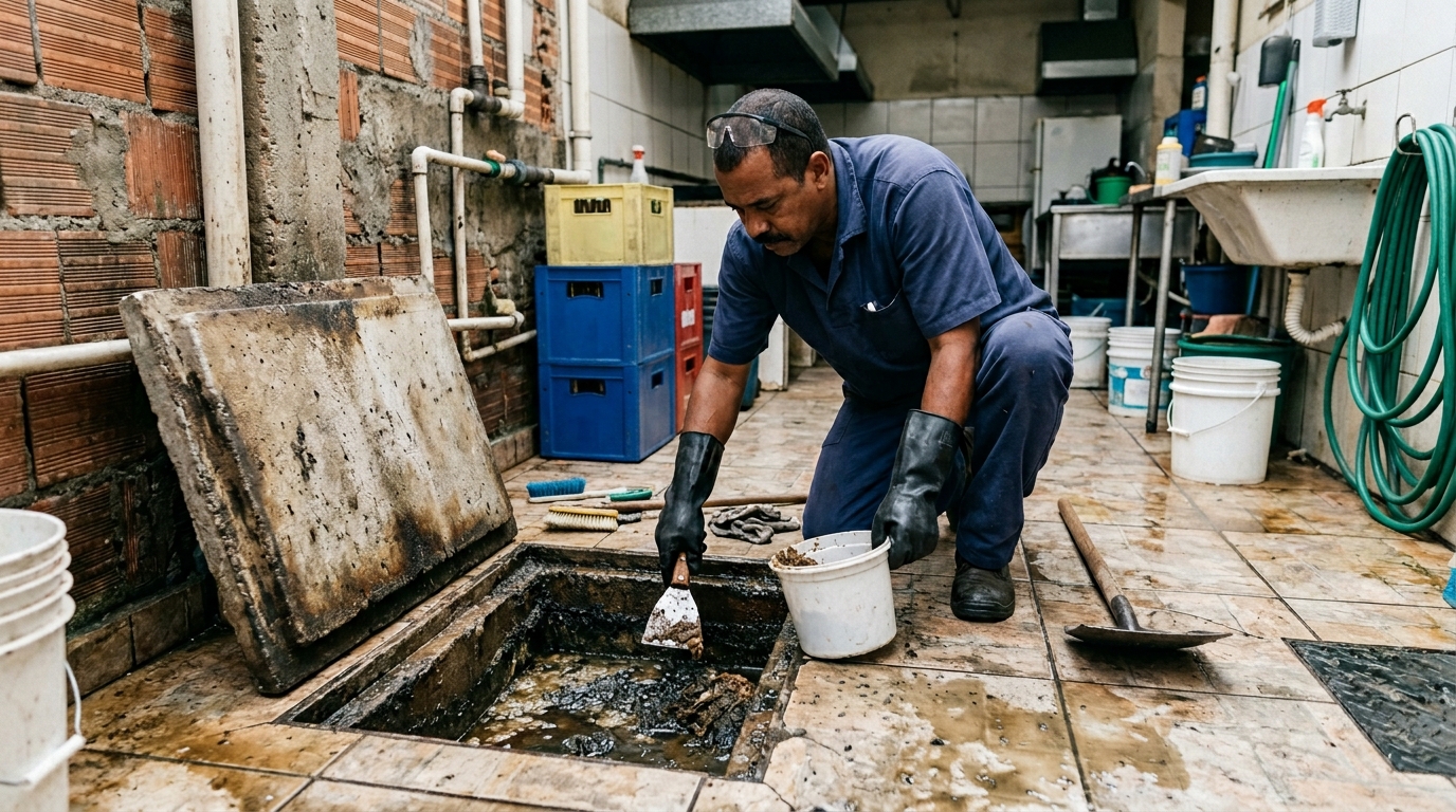 Limpeza de caixa de gordura residencial em João Pessoa-PB
